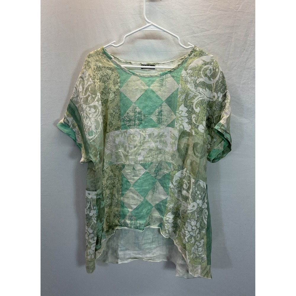 Simply Art By Dolcezza Green 100% Linen Pullover Top Size‎ L Oversized Lagenlook